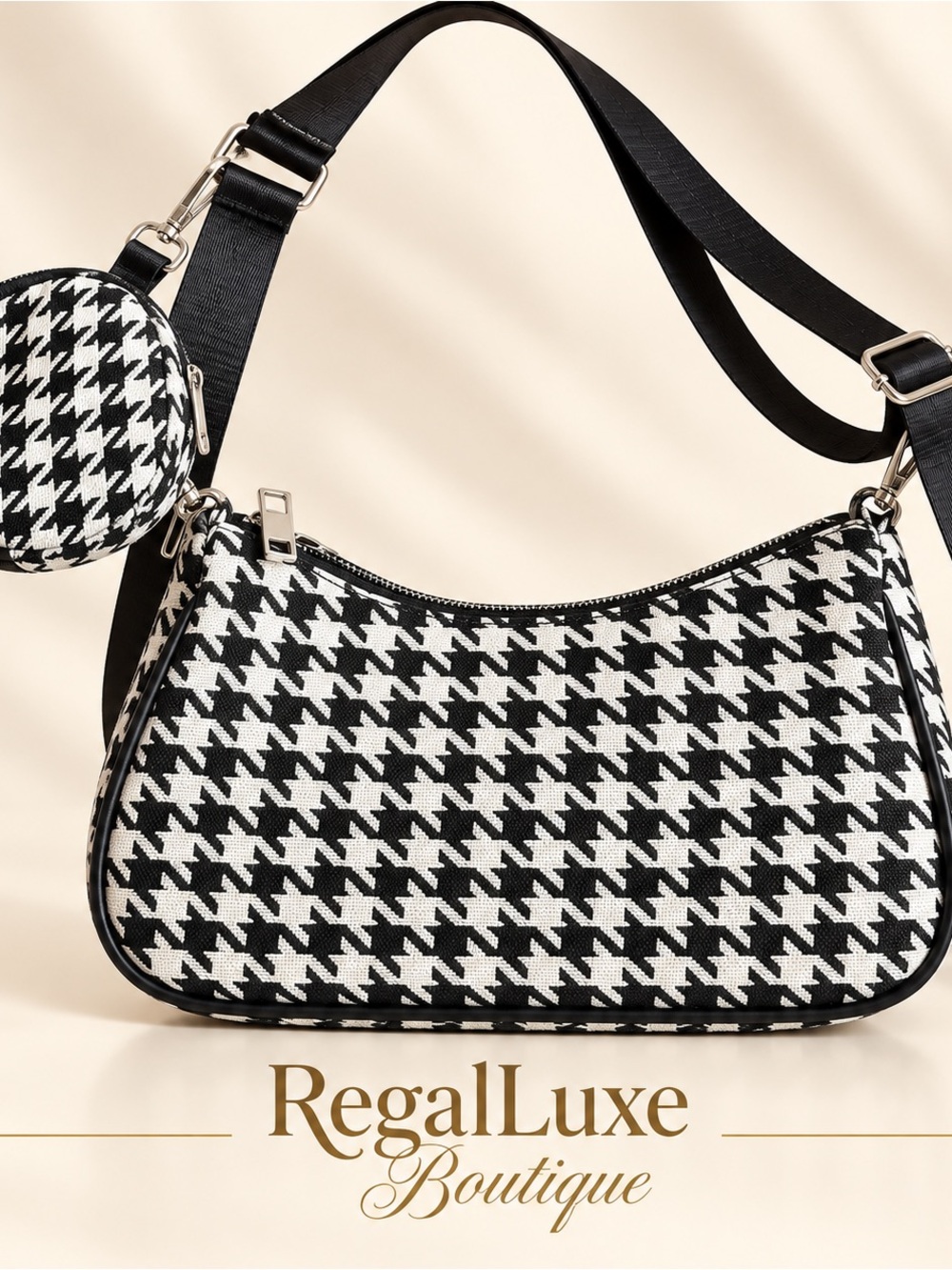 Brand New - Never Used - Black & White Houndstooth Mini Bag w/ Coin Purse